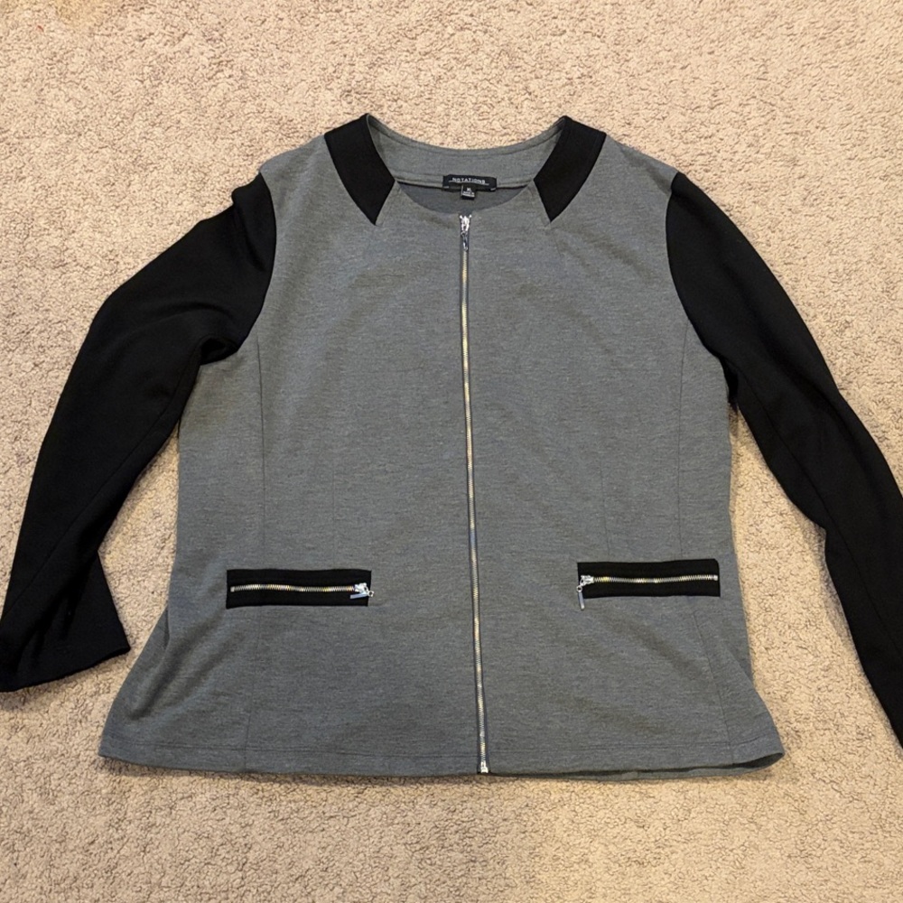 Notations Gray and Black Zip-Up Top